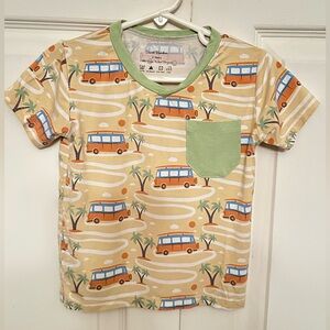 Kids Beach Camper Pocket Tee - Yellow with Green Trim